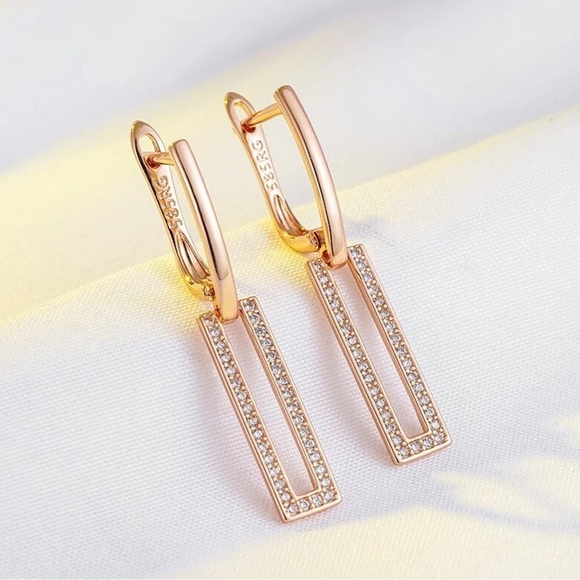 NEW Rose Gold CZ Geometric Drop Earrings - Picture 4 of 6